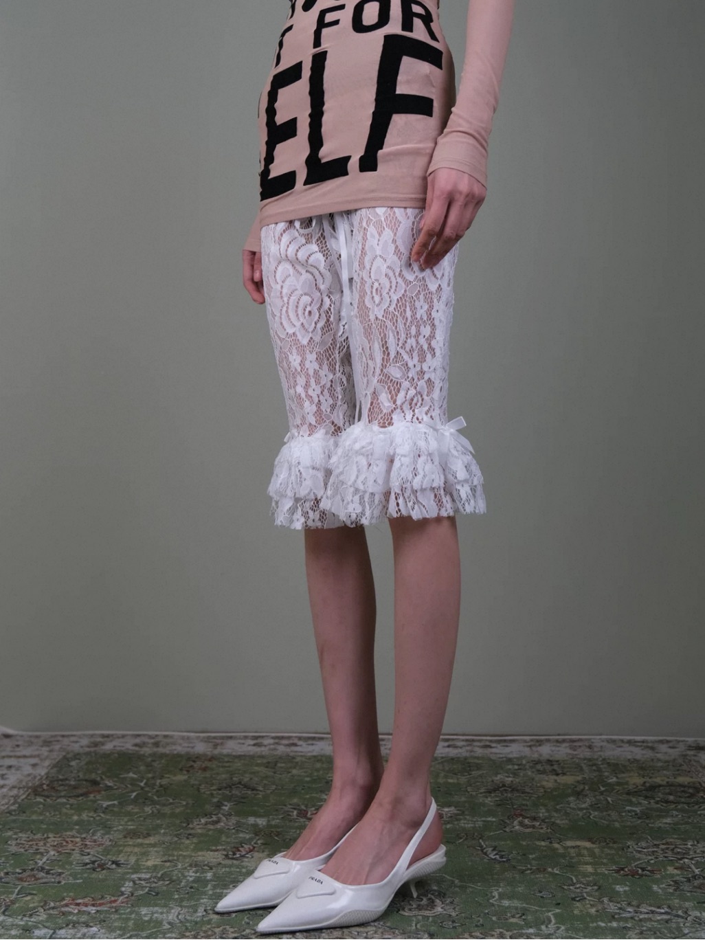 White Lace Ruffle Knee-Length Bloomers